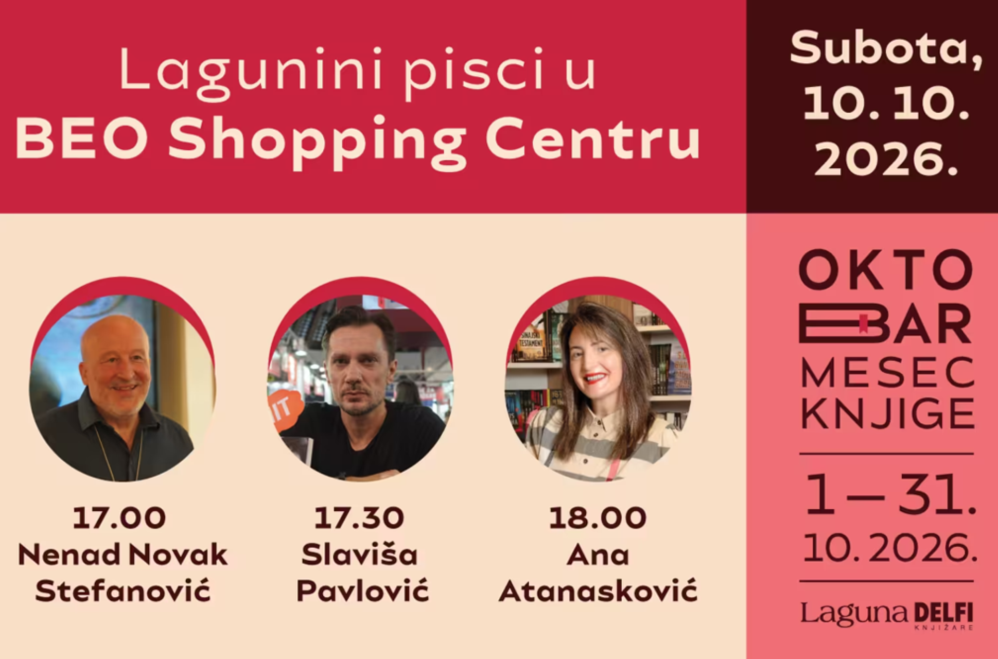 Druženje sa piscima Lagune 10. oktobra na četiri lokacije u Beogradu!