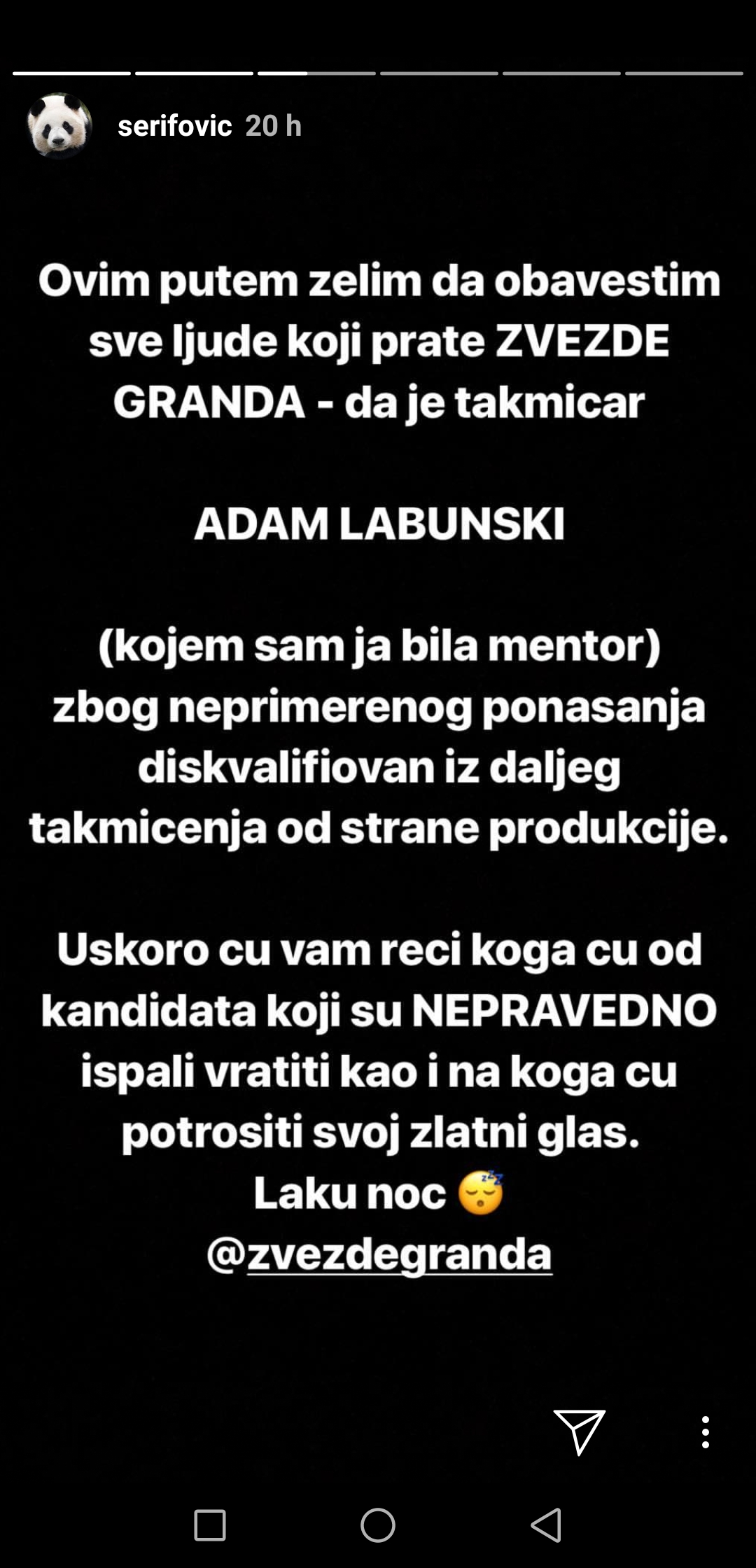 Vest o diskvalifikaciji Adama Labunskog, Marija je objavila na svom Instagram profilu..., foto: Printscreen/Instagram